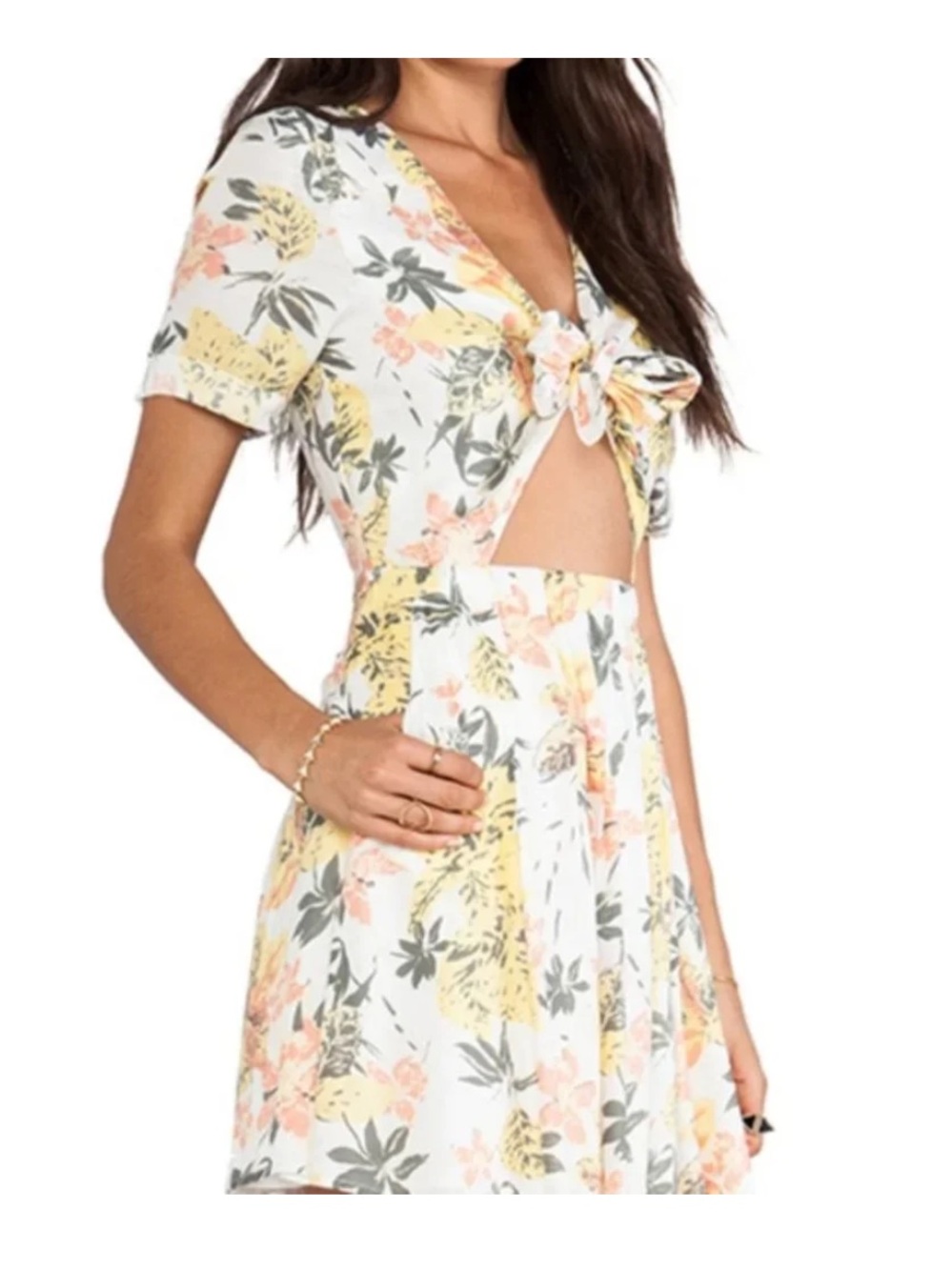 Free People Boho Cut Out Tie Front Mini Dress Women’s 0 Floral Lily